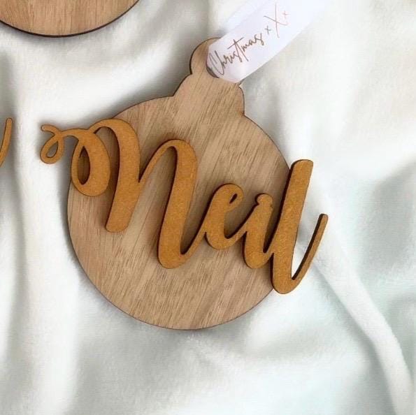 Personalised wood veneer family name bauble