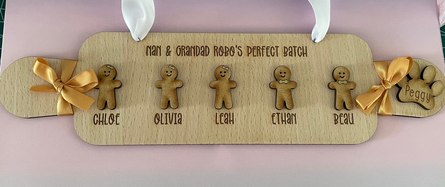 Personalised wood gingerbread rolling pin plaque