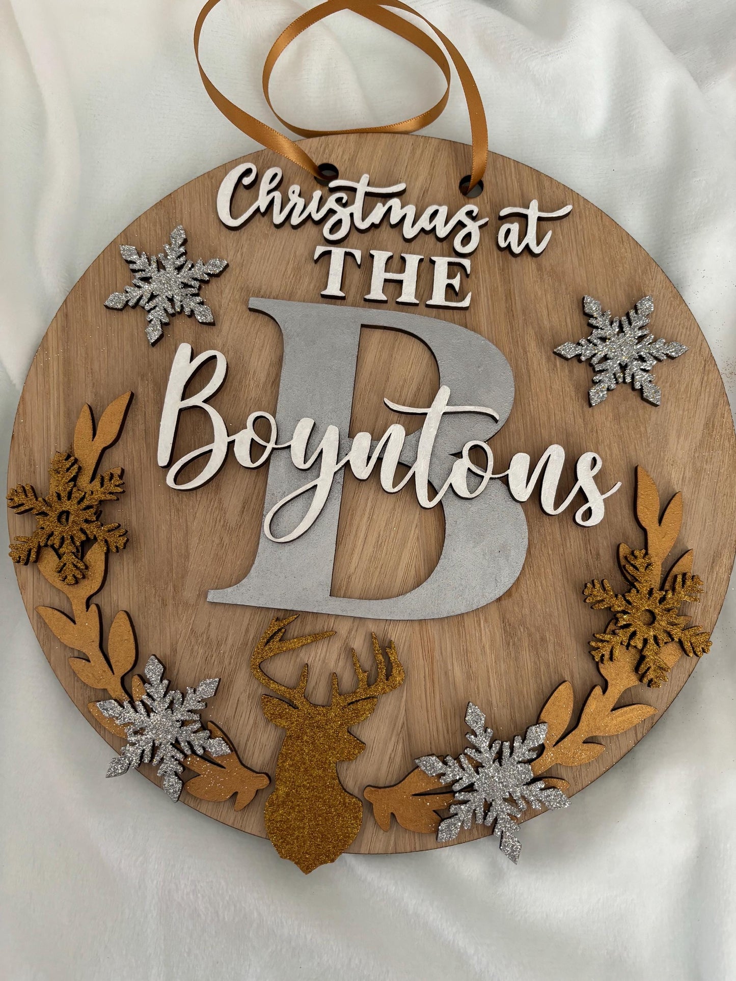 Christmas family wood veneer plaque