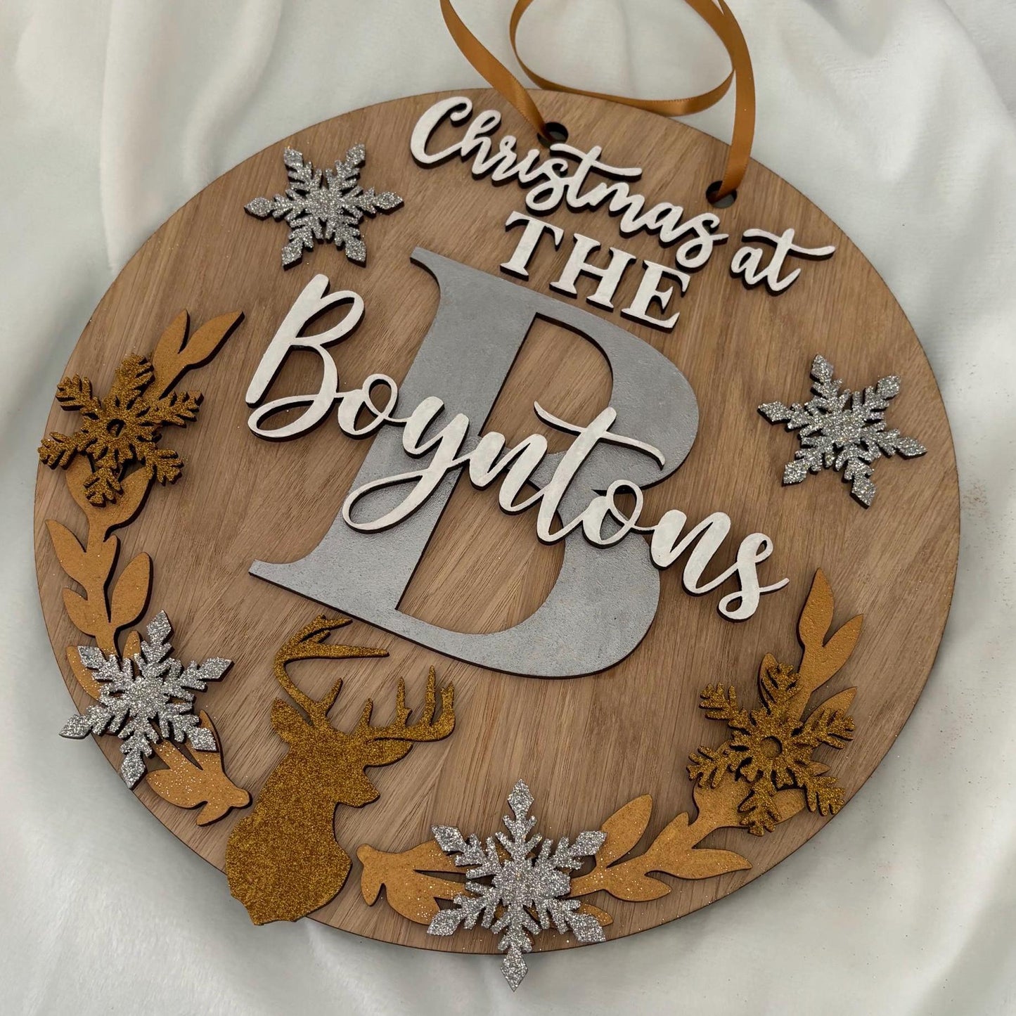 Christmas family wood veneer plaque