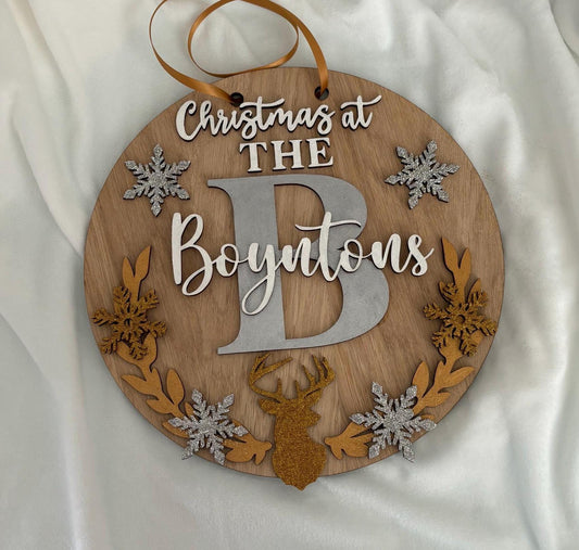 Christmas family wood veneer plaque