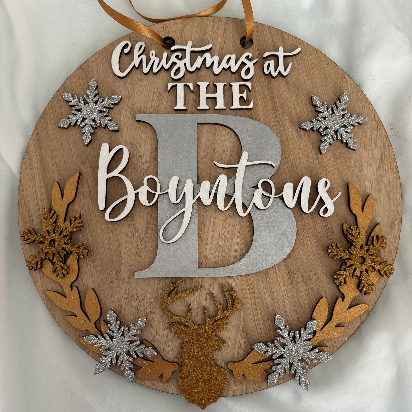 Christmas family wood veneer plaque