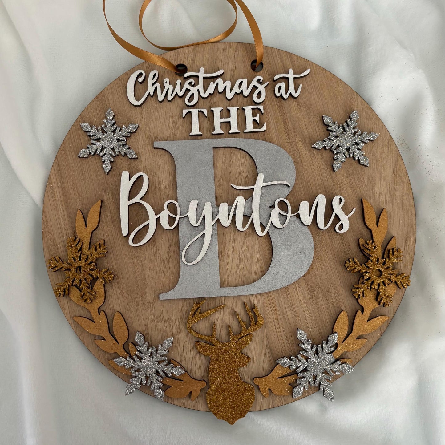 Christmas family wood veneer plaque