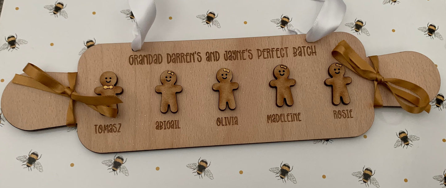 Personalised wood gingerbread rolling pin plaque