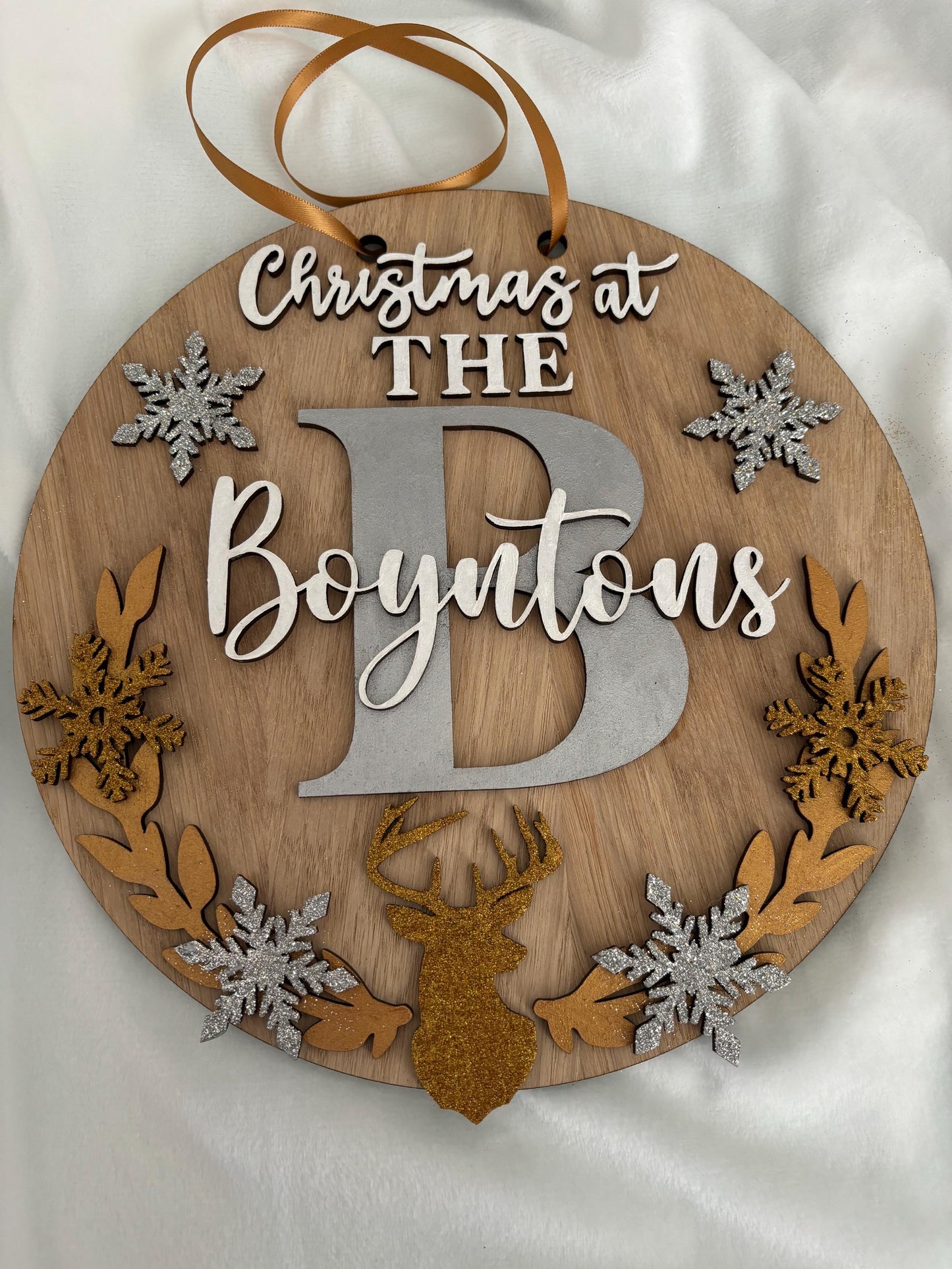 Christmas family wood veneer plaque
