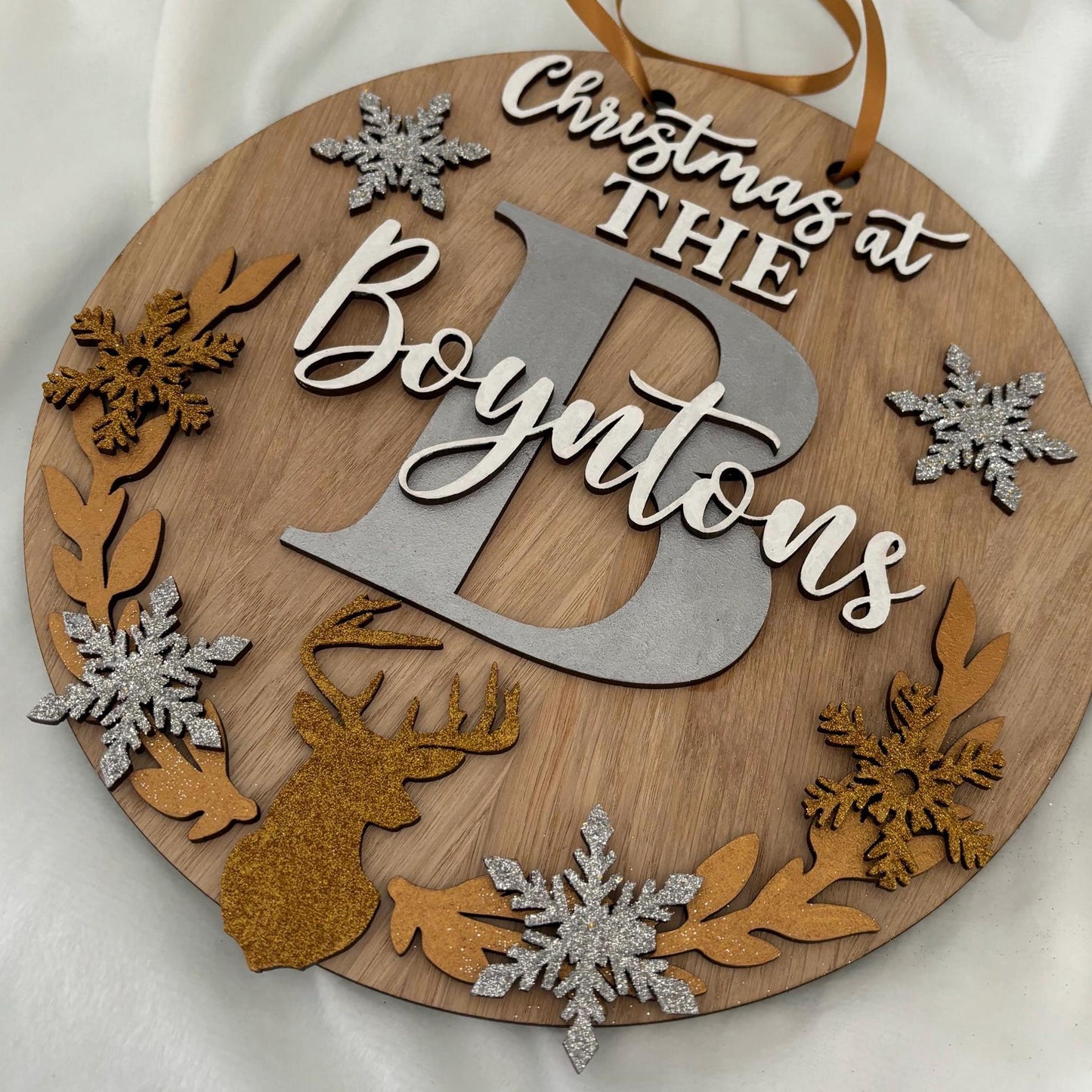 Christmas family wood veneer plaque