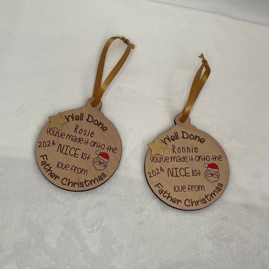 Personalised nice list bauble/ medal